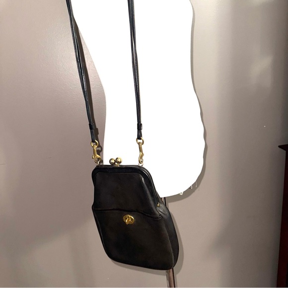 Coach Vintage Rare Bonnie Cashin Kisslock Black Leather Purse Bag Double Strap - Picture 5 of 14